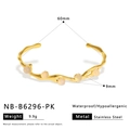Detail of wavy stainless steel pearl bracelet with 60mm diameter and 9mm width - Pink Bead (NB-B6296-PK)