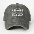 Detail of vintage washed charcoal grey baseball cap with bold white slogan printing - Army Green