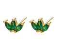 Boucles d'oreilles dorées avec pierres vertes taille marquise en forme de feuille - Style Feuille de Couronne (5)