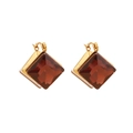 Minimalist square geometric earrings with amber brown stones and gold plating - Coffee