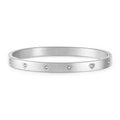 Brushed silver stainless steel heart bangle with inset cubic zirconia crystals - Silver Heart Zirconia