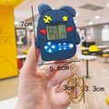 Mini handheld tetris game console keychain in dark blue bear shape with golden ring - Blue Rabbit Game Console