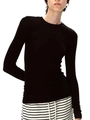 Slim fit black wool tencel long sleeve top for women with elegant crew neck design - XS / Black