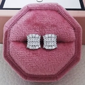 Elegant butterfly zircon stud earrings in silver tone showcased in a pink velvet jewelry box - Emerald Cut / Silver