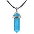 Blauwe turkoois hexagonale dubbele punt hanger met zwart waskoord als ketting - Turkoois