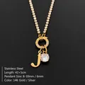 Gold stainless steel necklace with letter J pendant and round crystal charm - Letter J (XNL0103)
