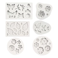 Set de 6 moldes de silicona para decoración de pasteles con rosas, margaritas y hojas - Colección de Seis Piezas Hoja Mariposa (Gris)