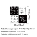 Tovaglioli a scacchi con fiocco set da 20 33x33cm per decorazione tavola festa - Stile Fiocco di Pizzo / Patchwork Nero e Bianco