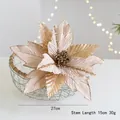 Champagne gold 27cm velvet artificial Christmas flower with gold glitter edges for tree decor - Champagne