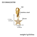 Goldener Sternanhänger mit weißem Zirkon und Karabinerverschluss, 1,3 cm Höhe - Zirkon Stern Anhänger / Goldener Stern Zirkon