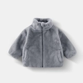 Giacca in pelliccia sintetica per bambini con collo alto e tasche in grigio moda - Viola Grigio / 90cm