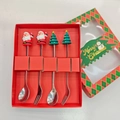 Christmas 4-piece stainless steel spoon and fork set with Santa and tree motifs in red gift box - Silver - Figure C Spoon & Fork 4pcs Xmas Red Box