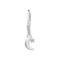 Silver nose ring featuring a crescent moon and star pendant with sparkling crystals - Silver Crescent Nose Ring (K-694)