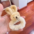Plush bunny scrunchie in creamy beige faux fur with cute rabbit head detail - Hair Tie-Brown Bunny
