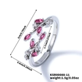 Leaf design ring with pink gemstones and product dimensions of 2cm and 1.7cm in width - Silver Tone With Deep Pink Zirconia