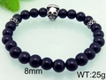 Beaded bracelet with 8mm black stones and silver skull charm weighing 25g - Shiny Black Onyx Style (KB66287-BD)