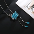 Collar largo de cisne con cristales azules, borlas plateadas y piedras marquise - Colgante de Cisne Azul (WG2-0581)