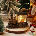 Vintage bronze Christmas train lantern with snowman inside and warm LED lighting - Brushed Gold Driving Train Snowman Style