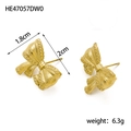 Detail view of gold matte bow earrings with dimensions 1.8cm by 2cm and weight 6.3g - HE47057DW0 Gold Dotted Bow