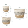 Three sizes of woven straw planters with beige grey and brown textures and dimensions - Set of 3 Grey S/M/L
