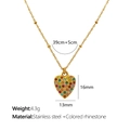 Gold stainless steel heart necklace featuring colorful rhinestones and 39cm beaded chain - Multi-color Heart Pendant + Gold Bead Chain