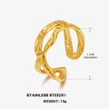 Gehämmerte Textur 18K vergoldeter Edelstahl verstellbarer breiter offener Ring Damen - Geometrischer Ineinandergreifender Stil / Gold