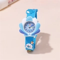 Himmelblaue Delphin-Kinderuhr in Muschelform mit buntem 3D-Silikonarmband für Kinder - Blau
