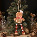 Ciondolo in legno omino di pan di zenzero con gambe lunghe in perle rosse e bianche - Ragazzo di Pan di Zenzero Con Cappello da Chef / Marrone e Bianco