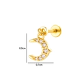 Exquisite gold-plated crescent moon and star labret piercing stud with micro-paved zircons - Star Moon (2635-2) / Gold