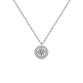 Elegant silver halo pendant necklace featuring a central zircon stone with a pavé diamond halo - Platinum Color (Round Zirconia)