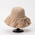 Khaki wide brim sun hat with ribbon bow featuring elegant wavy texture for UV protection - M(56-58cm) / Khaki