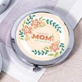 Silver folding makeup mirror with pink floral Mother's Day design and Happy Mother's Day text - Double Message Mother's Day