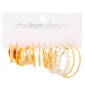 Golden earring set featuring geometric hoops, twisted designs and faux pearls - Kc Gold H-55