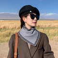 Outdoor grey knitted scarf with black Greek key pattern for winter warmth and style - Great Wall Grey