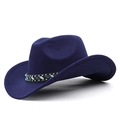 Detail of dark blue wool felt cowboy hat with bohemian style beaded decorative band - Navy Blue