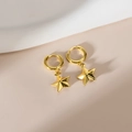 Minimalist gold plated stainless steel star drop earrings with polished finish - Gold - Star Shape