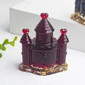 Dark red crystal castle resin ornament with gold foil base and heart tower tops - Red Glass