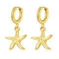 Elegant 18K gold plated stainless steel hoop earrings with textured starfish pendants - Starfish (MS-669) / 2.0*8 / Gold