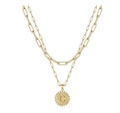 Double-layered golden paperclip necklace with a round coin pendant featuring letter C - Letter-C