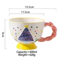 400ml hand-painted Christmas ceramic mug with embossed tree and pink twisted handle - Christmas Bell - Pink Handle