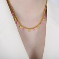 French retro star and moon pendant necklace set in gold finish worn by a model - Necklace (P1498) / 40+5cm / Pink