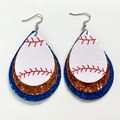 Detail of multi-layer baseball faux leather earrings with orange and blue glitter drops - Style 8-White Baseball Orange Blue Glitter