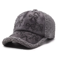 Dark grey fleece baseball cap for winter featuring sparkling rhinestone bow patterns - Adjustable / Gray