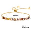 Detail view of adjustable gold bracelet with colored gems showing 24cm length and weight - Gold Multicolor Round Rhinestone Style (B00678-2)