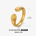 Anello a cuore regolabile in acciaio inox placcato oro 18K da 2,3g design mani che abbracciano - Stile abbraccio (ZN701-1) / Oro