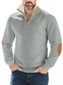 Men's grey 1/4 zip knit sweatshirt featuring vintage brown elbow patches and stand collar - S / Light Gray