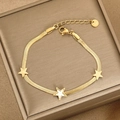 Bracciale a catena piatta dorata con ciondoli a stella e intarsi in conchiglia bianca - Stella di Conchiglia Bianca Dorata (BR-10)