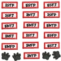 Miniature MBTI alphabet embroidery patches with black cat paw motifs on white background - Personality And Cat Paw Embroidery Patch Set