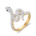 Gold coiled snake ring with sparkling white rhinestones and green crystal eyes - US 8 / Gold