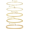 5-piece gold-plated stainless steel chain set with paperclip, cuban and snake links - Gold Bead Snake Rope 5-Piece Set